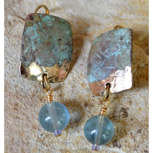 EC-044 Earrings Domed Soft Rectangle with Flourite $72 at Hunter Wolff Gallery
